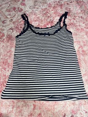 Amazon Essentials Navy Blue & White Striped Lace-Trim Camisole